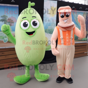 Peach Celery mascot costume character dressed with a Overalls and Pocket squares