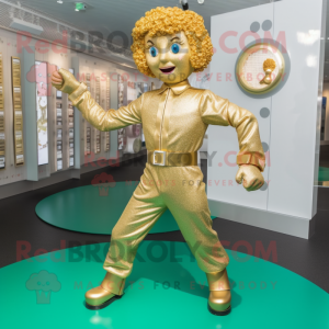Gold Irish Dancer mascot costume character dressed with a Jumpsuit and Cufflinks