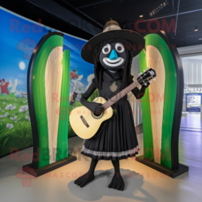 Black Celtic Harp mascot costume character dressed with a Bikini and Hats