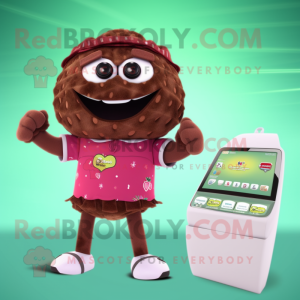 Brown Raspberry mascot costume character dressed with a Bikini and Digital watches