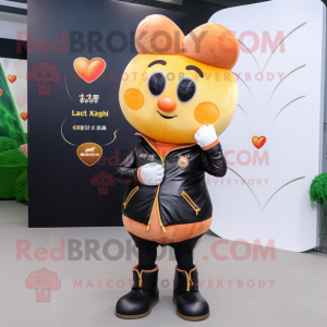 Peach Heart mascot costume character dressed with a Leather Jacket and Anklets