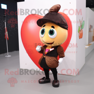 Peach Heart mascot costume character dressed with a Leather Jacket and Anklets