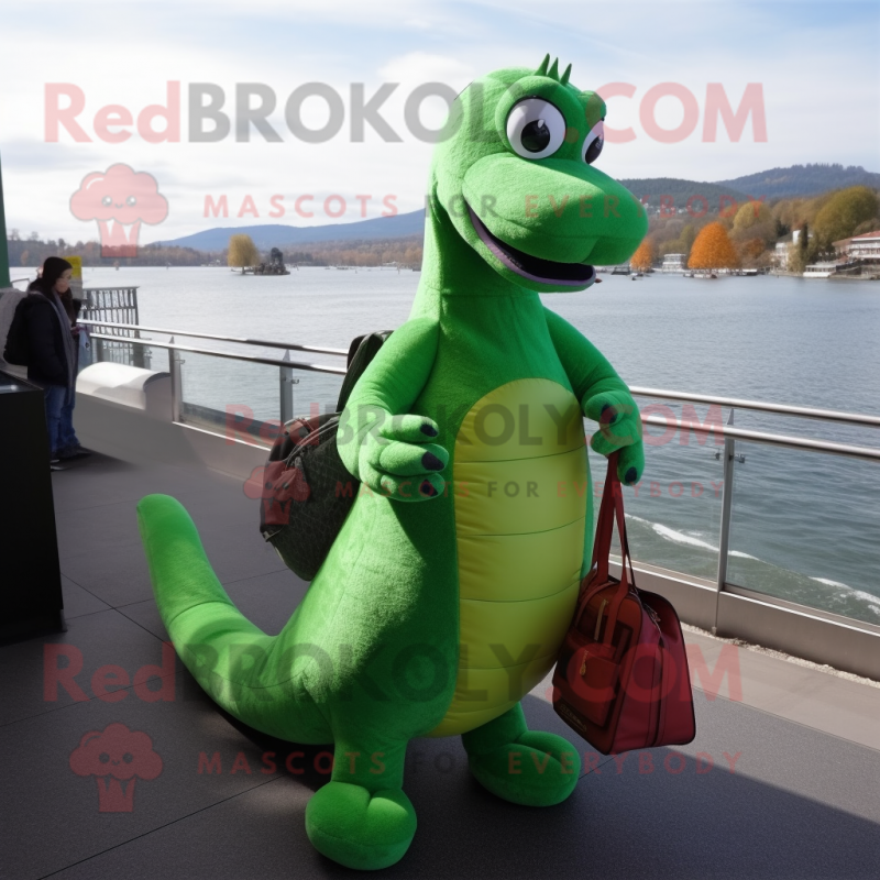 Green Loch Ness Monster mascot costume character dressed with a ...
