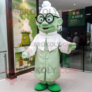 Green Dim Sum mascot costume character dressed with a Dress Shirt and Eyeglasses