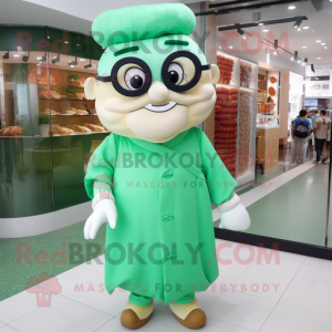 Green Dim Sum mascot costume character dressed with a Dress Shirt and Eyeglasses