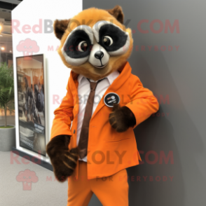 Orange Lemur mascot costume character dressed with a Suit Jacket and Bracelet watches