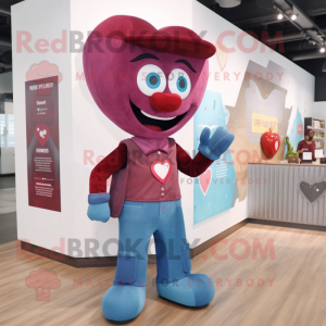 Maroon Heart mascot costume character dressed with a Flare Jeans and Watches