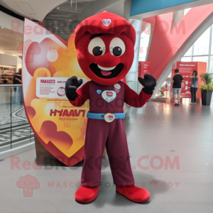 Maroon Heart mascot costume character dressed with a Flare Jeans and Watches