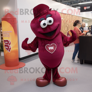 Maroon Heart mascot costume character dressed with a Flare Jeans and Watches