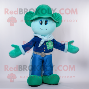 Cyan Bunch Of Shamrocks mascot costume character dressed with a Bootcut Jeans and Shawl pins