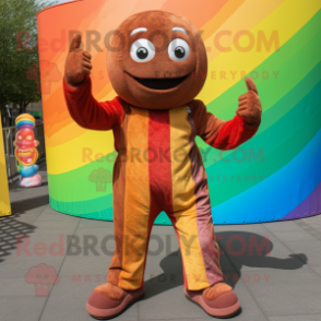 Rust Rainbow mascot costume character dressed with a Jumpsuit and Foot pads