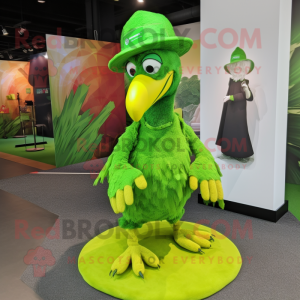 Lime Green Archeopteryx mascot costume character dressed with a Skirt and Berets