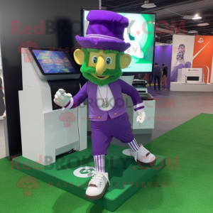 Lavender Leprechaun Hat mascot costume character dressed with a Running Shorts and Smartwatches