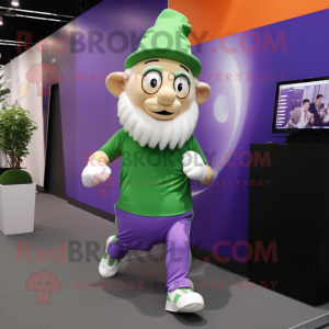 Lavender Leprechaun Hat mascot costume character dressed with a Running Shorts and Smartwatches