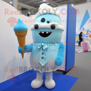 Sky Blue Ice Cream Cone mascot costume character dressed with a Trousers and Scarf clips