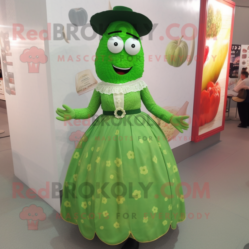 nan Cucumber mascot costume character dressed with a Dress and Lapel pins