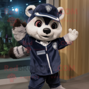 Navy Badger mascot costume character dressed with a Jeans and Mittens