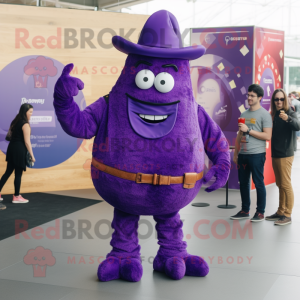 Purple Beef Wellington mascot costume character dressed with a Skinny Jeans and Belts