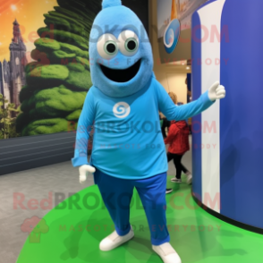 Blue Falafel mascot costume character dressed with a Leggings and Shoe laces