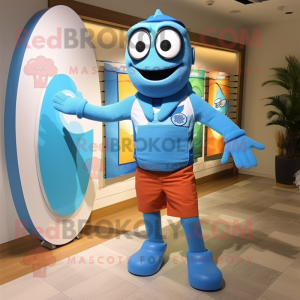 Blue Bracelet mascot costume character dressed with a Board Shorts and Tie pins