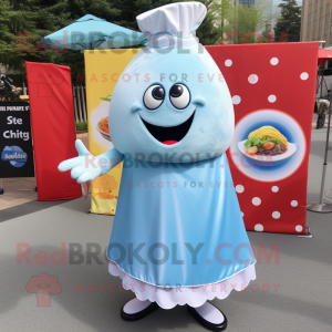 Sky Blue Shakshuka mascot costume character dressed with a Ball Gown and Pocket squares