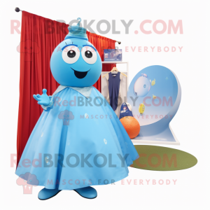 Sky Blue Shakshuka mascot costume character dressed with a Ball Gown and Pocket squares