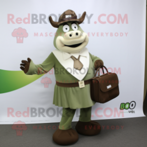 Olive Beef Stroganoff mascot costume character dressed with a Sheath Dress and Briefcases