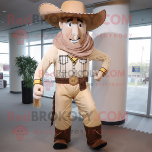 Beige Cowboy mascot costume character dressed with a Cargo Pants and Tie pins