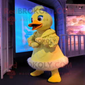 Yellow Gosling mascot costume character dressed with a Romper and Gloves