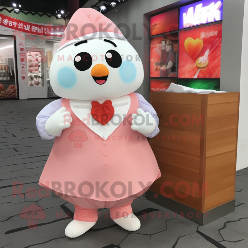 Peach Love Letter mascot costume character dressed with a Dress Shirt and Shawls