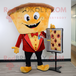 nan Pizza Slice mascot costume character dressed with a Corduroy Pants and Briefcases