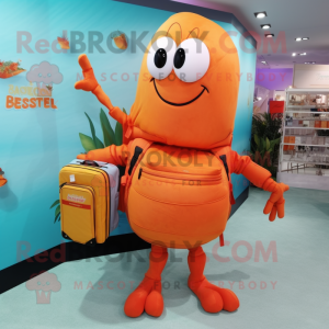 Peach Lobster Bisque mascot costume character dressed with a Cover-up and Backpacks