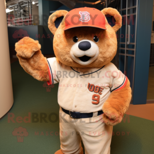 Rust Teddy Bear mascot costume character dressed with a Baseball Tee and Beanies