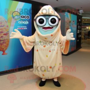 Beige Ceviche mascot costume character dressed with a Cover-up and Eyeglasses