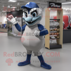 Gray Blue Jay mascot costume character dressed with a Turtleneck and Wraps