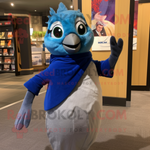 Gray Blue Jay mascot costume character dressed with a Turtleneck and Wraps