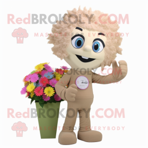 Tan Bouquet Of Flowers mascot costume character dressed with a T-Shirt and Watches