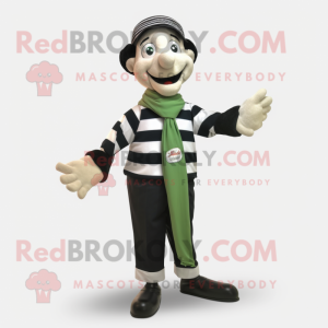 Olive Mime mascot costume character dressed with a Oxford Shirt and Scarves