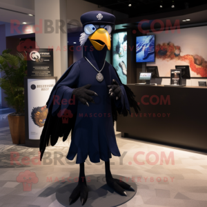 Navy Crow mascot costume character dressed with a Suit and Shawls