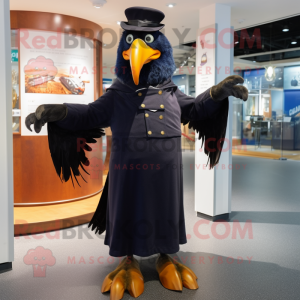 Navy Crow mascot costume character dressed with a Suit and Shawls