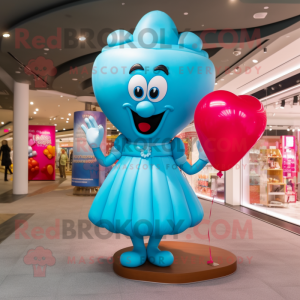 Cyan Heart Shaped Balloons mascot costume character dressed with a A-Line Dress and Watches