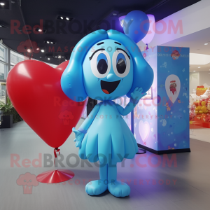 Cyan Heart Shaped Balloons mascot costume character dressed with a A-Line Dress and Watches