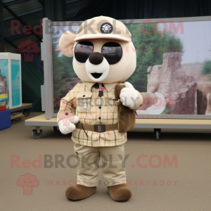 Cream Special Air Service mascot costume character dressed with a Flannel Shirt and Wallets