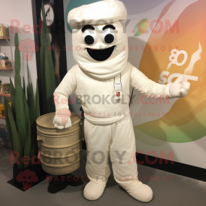 White Scented Candle mascot costume character dressed with a Cargo Pants and Cummerbunds