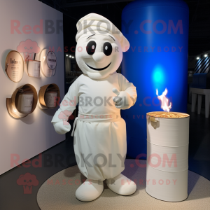 White Scented Candle mascot costume character dressed with a Cargo Pants and Cummerbunds