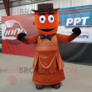 Rust Computer mascot costume character dressed with a Empire Waist Dress and Bow ties