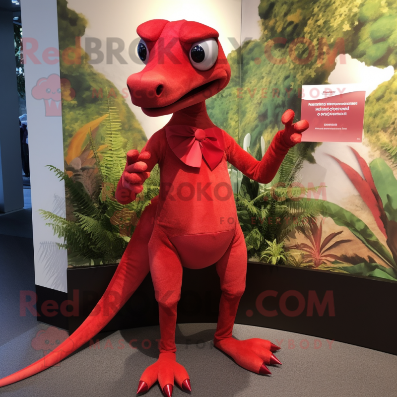 Red Dimorphodon mascot costume character dressed with a Romper and Cummerbunds