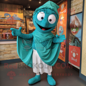 Teal Tikka Masala mascot costume character dressed with a Poplin Shirt and Scarf clips