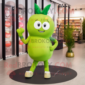 Olive Candy Box mascot costume character dressed with a Yoga Pants and Hairpins