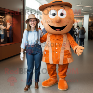 Brown Orange mascot costume character dressed with a Mom Jeans and Pocket squares